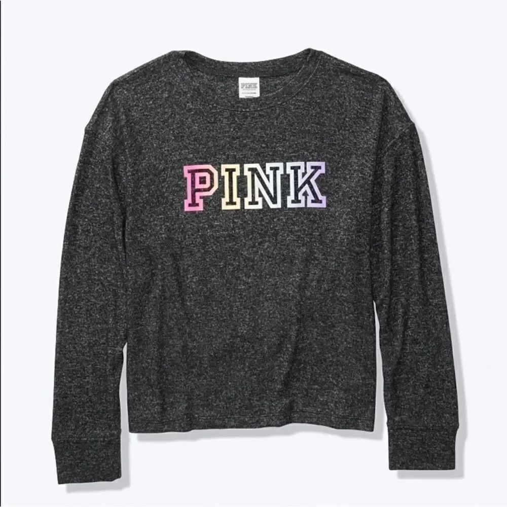 Victoria’s Secret Pink Sleepwear Pink logo Cozy thermal pajama pj top gray